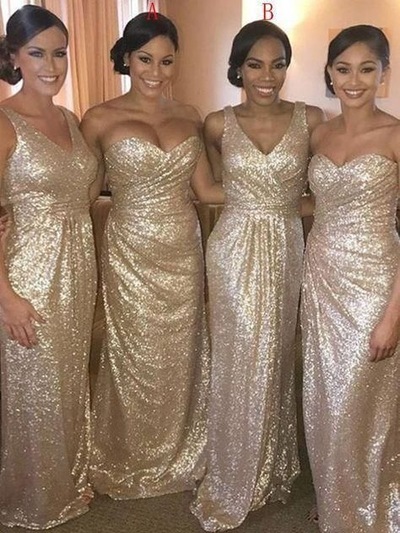 V Neck/Strapless Sequins Long Bridesmaid Dresses for Wedding Party