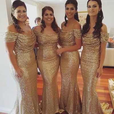 Off the Shoulder Sequins Bridesmaid Dresses