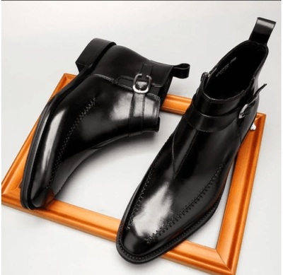 Handmade Mens Black Side Zipper Rock Style Boots, Men Leather Jodhpurs Boot