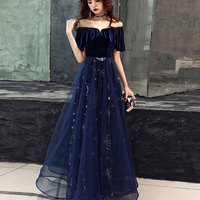Dark blue tulle lace long prom dress, blue evening dress,pretty homecoming dresses,long prom dresses,532 - Thumbnail 1