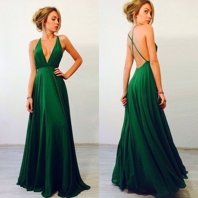 Deep V Neck Green Criss Cross Prom Dresses Under 100