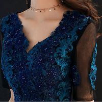 Black v neck tulle lace long prom dress, lace evening dress,half sleeves evening dresses,,540 - Thumbnail 3