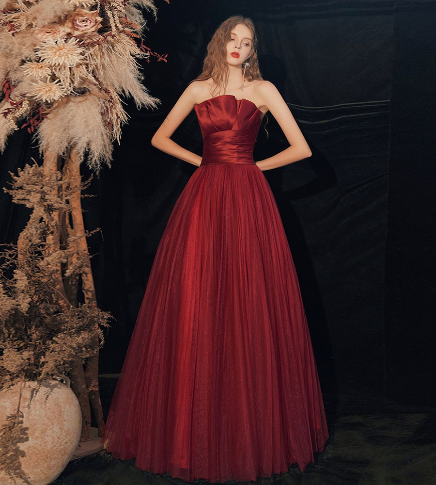 Burgundy long prom dress formal dress