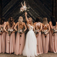 Cheap Long Blush Pink Bridesmaid Dresses Convertible Maxi Dress  - Thumbnail 1