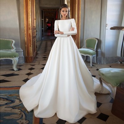 Vintage a-line bateau long sleeves backless court train wedding dress - Thumbnail 2