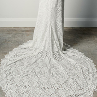 Mermaid Off-the-Shoulder Open Back Ivory Split Lace Wedding Dress - Thumbnail 2