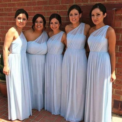 Elegant Sheath Light Blue One Shoulder Chiffon Bridesmaid Dresses