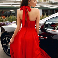 Charming A Line Halter Keyhole Open Back Red Chiffon Long Prom Dresses, Evening Dresses - Thumbnail 1