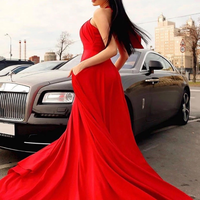Charming A Line Halter Keyhole Open Back Red Chiffon Long Prom Dresses, Evening Dresses - Thumbnail 2