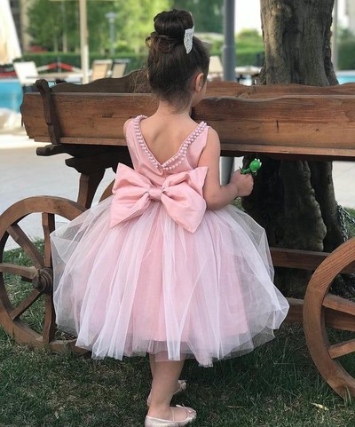 Tea Length Flower Girl Dresses with Pearls