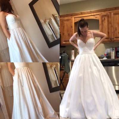 White Spaghetti straps Satin Wedding Dress, Sweetheart Lace Wedding Dresses,545