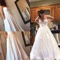 White Spaghetti straps Satin Wedding Dress, Sweetheart Lace Wedding Dresses,545 - Thumbnail 1