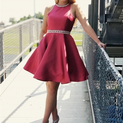 Outstanding satin jewel neckline a-line homecoming dresses - Thumbnail 2