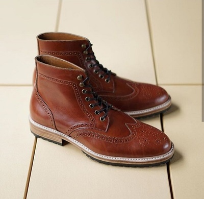 Men,s Brown Wing Tip Leather Ankle Boots. Men Dress Formal Fashion Leather Boots