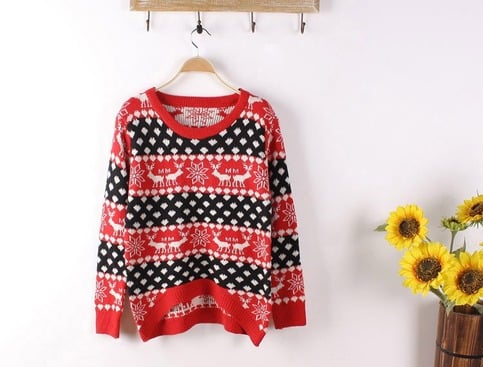 Cozy Deer and Snowflake Print Sweater