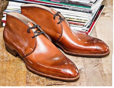 Handmade Men's Best Cognac Chukka Leather Dress Custom Made Formal Boots