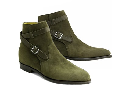 Men,s Olive Green Jodhpurs Suede Ankle Boots. Men Dress Buckle Fashion Boot