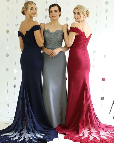Elegant Mermaid Off the Shoulder Burgundy Long Prom Dresses with Lace,Evening Party Dresses