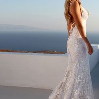 Elegant Mermaid V Neck White Lace Wedding Dresses - Thumbnail 3