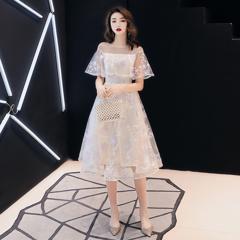 Champagne tulle short prom dress cocktail dress