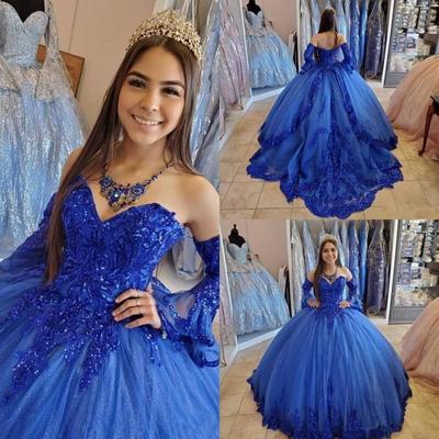 Royal Blue Princess Quinceanera Dresses 2020 Lace Applique Beaded Sweetheart Lace-up Corset Back Sweet 16 Dresses evening Dress,562