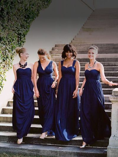 Elegant Navy Blue Chiffon Bridesmaid Dresses Under 100
