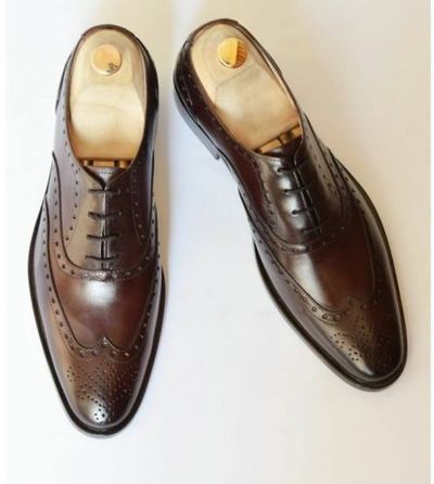 Mens Wingtip Dark Brown Leather Handmade Leather Formal Wear Lace Up Shoes