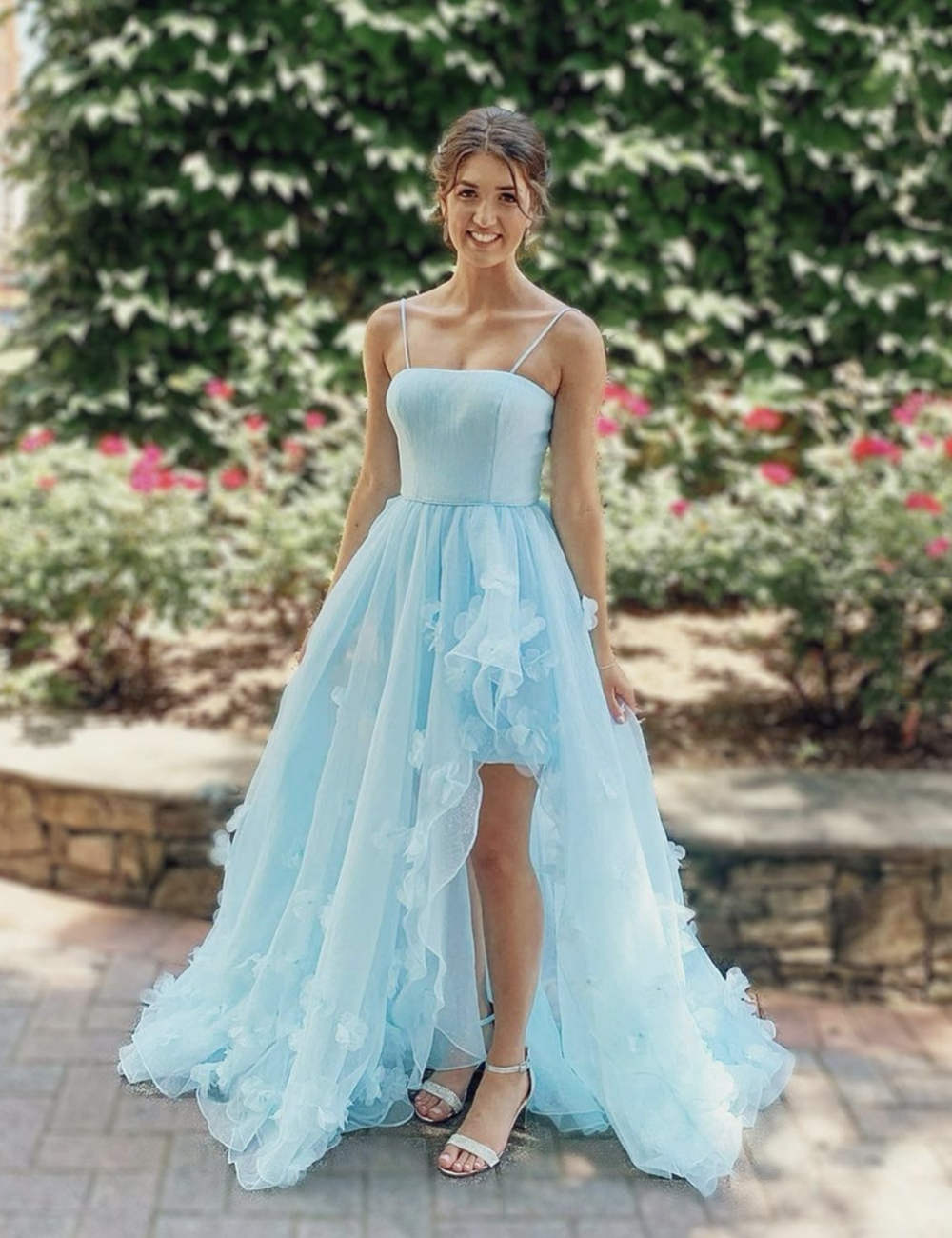 Blue tulle long prom dress evening dress