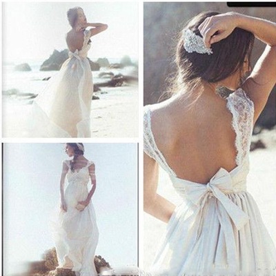 Beach Wedding Dresses Bridal Gown with Bowknot