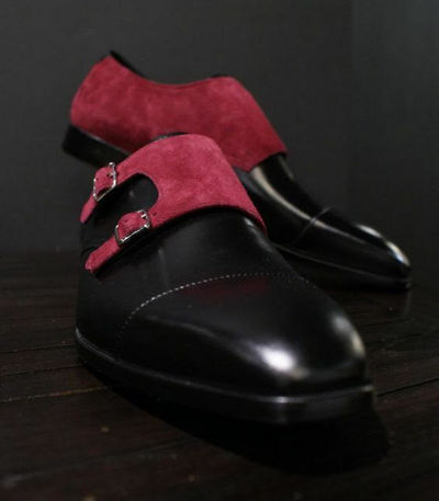 Brown Double Monk Maroon Black Captoe Fashionable Handmade Formal Shoes