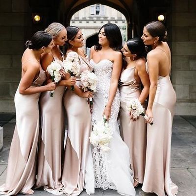 Charming spaghetti straps champagne mermaid bridesmaid dresses with criss back - Thumbnail 3