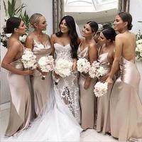 Charming Spaghetti Straps Champagne Mermaid Bridesmaid Dresses with Criss Back - Thumbnail 2