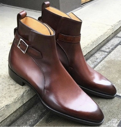 New Handmade Pure Brown Shaded Leather Ankle Strap Boots for Men's