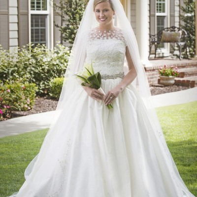 Princess a-line round neck cap sleeves lace wedding dresses - Thumbnail 5