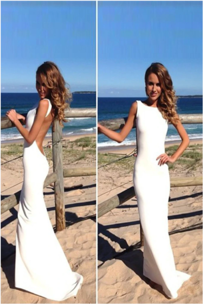 Pretty Long Simple Cheap Beach Wedding Dresses,Prom Dresses,566