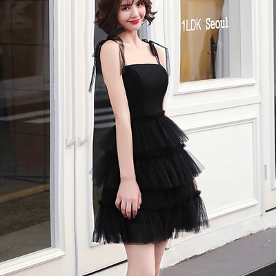 Black tulle short prom dress party dress - Thumbnail 3