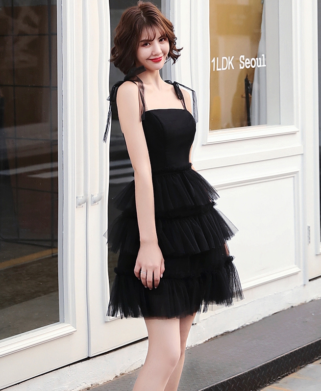 Black tulle short prom dress party dress