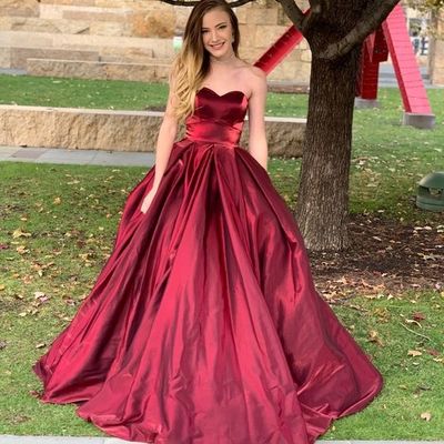 Cute ball gown sweetheart satin long prom dresses with pockets - Thumbnail 2