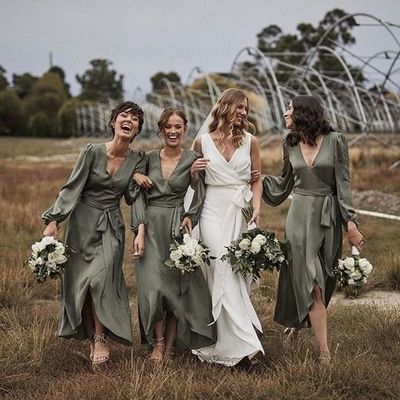Casual v neck long sleeves bridesmaid dresses for wedding party - Thumbnail 3
