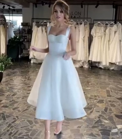 Tea Length Wedding Dresses Bridal Gown with Bowknot