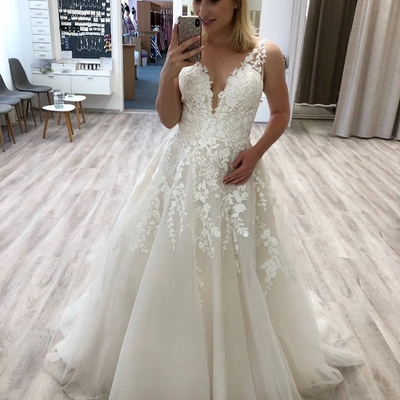 V-neck wedding dress,lace a-line wedding dresses - Thumbnail 3