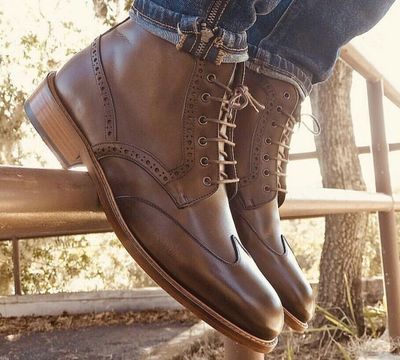 Men,s Brown Wing Tip Leather Ankle Boots. Men Dress Formal Fashion Boots