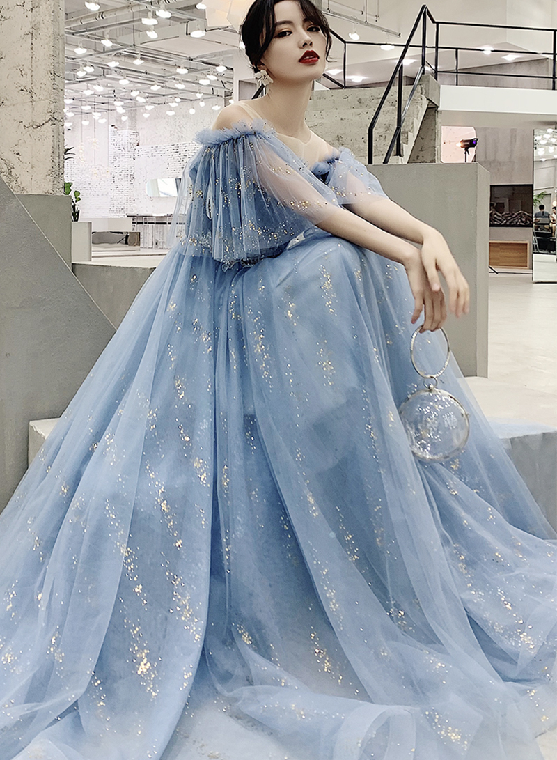 Blue tulle ball gown dress evening dress
