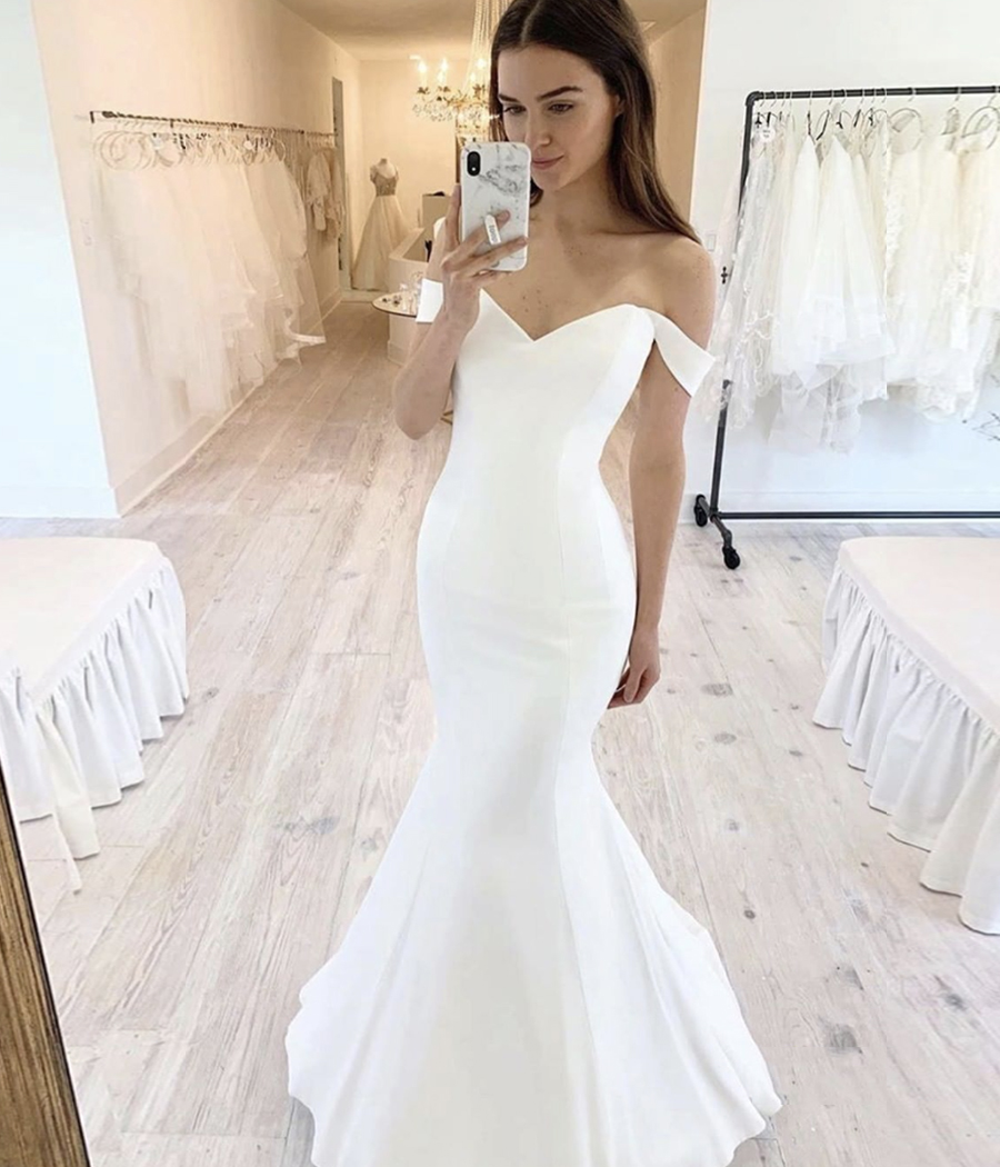 White mermaid long prom dress evening dress