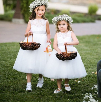 Tea Length Flower Girl Dresses with Sash