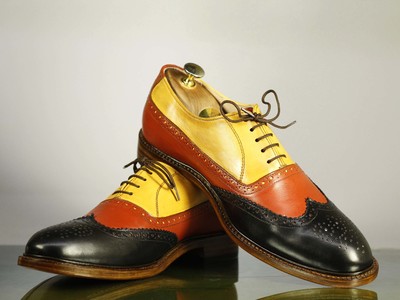 Handmade Men's Multi Color Shoes, Men's Leather Wing Tip Lace Up Casual Shoes.