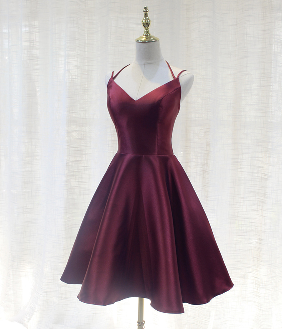 Cute burgundy short prom dress party dress