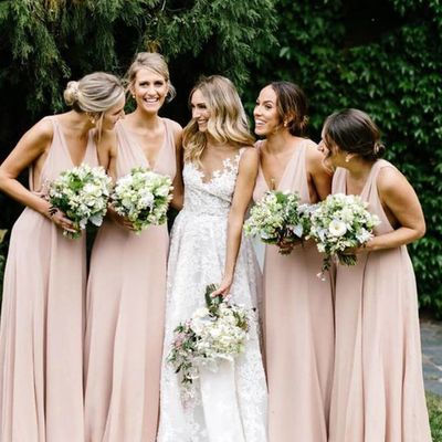 Simple v neck light blush bridesmaid dresses - Thumbnail 2