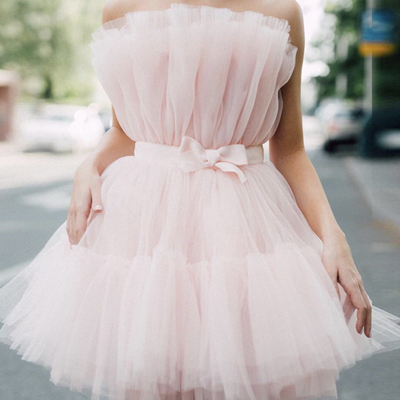 Pink tulle short prom dress homecoming dress - Thumbnail 3