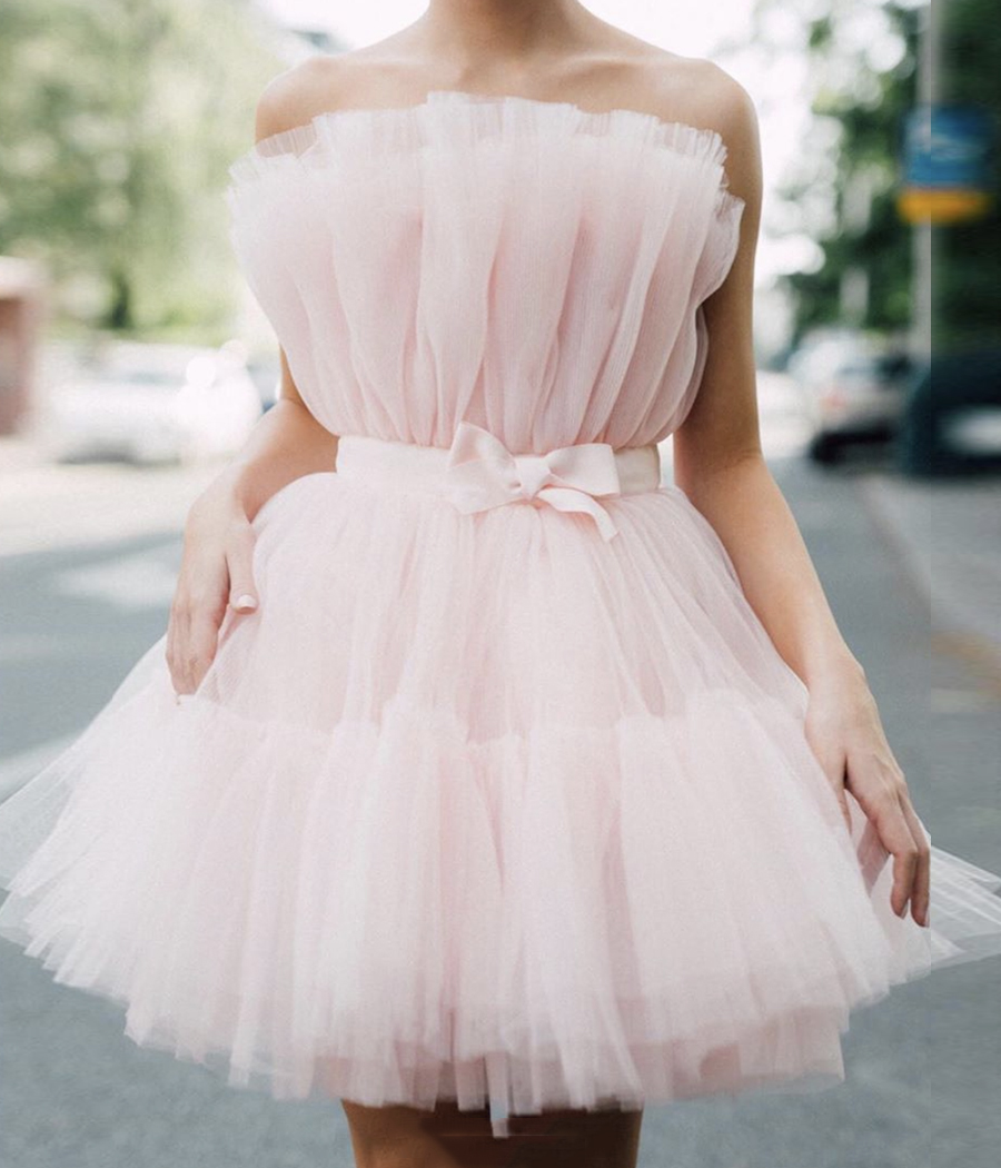 Pink tulle short prom dress homecoming dress